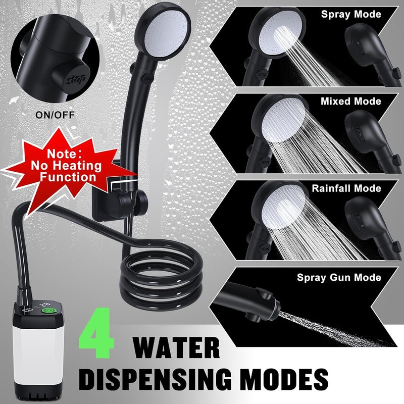 Spopal Portable Shower for Camping, [Long-Lasting] 6000mAh Rechargeable Camping Shower with Intelligent LED Display, 4 Spray Modes, IPX7 Waterproof Outdoor Camp Pump for Hiking, Travel, Car, Pet - Image 3